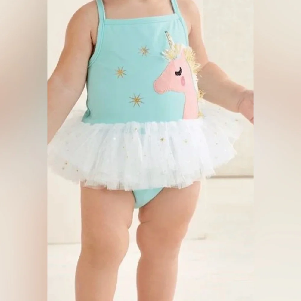 Unicorn Tutu One-Piece Swimsuit for Kids - Light Blue